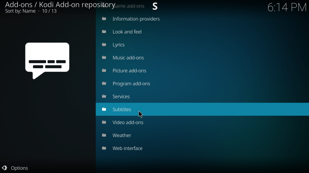 Go to subtitles and select opensubtitles org