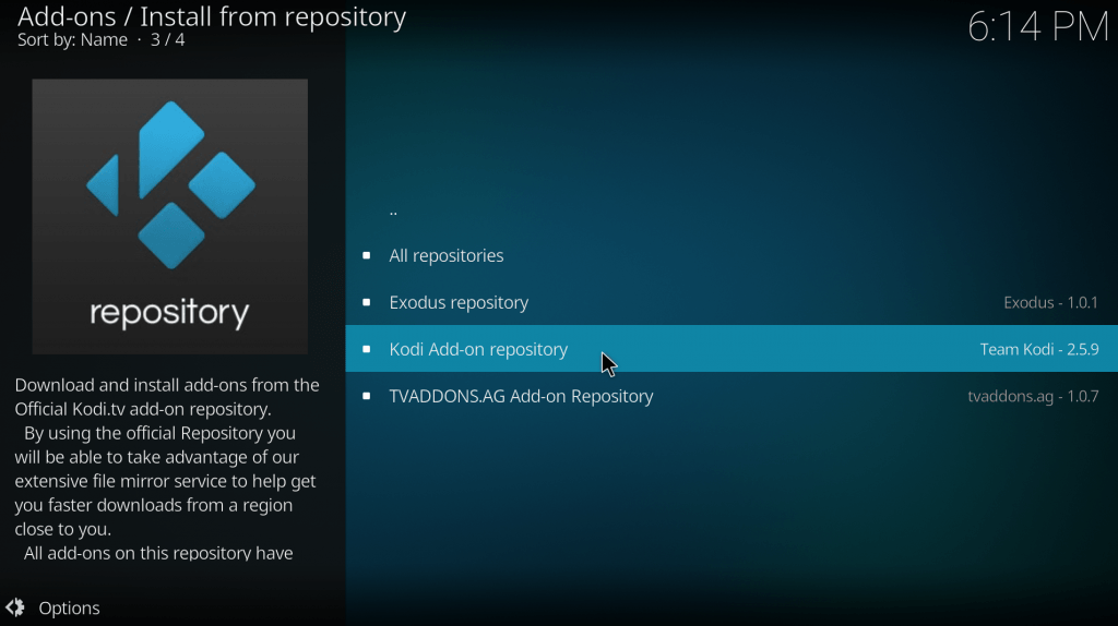 After pressing repository kodi addon repository