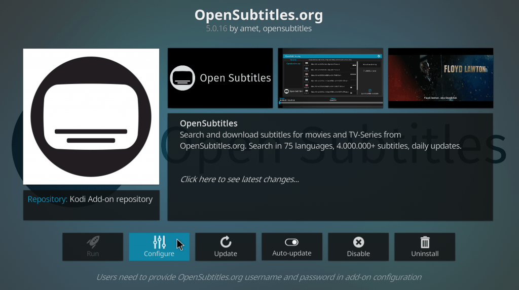 Press configure on opensubtitles org