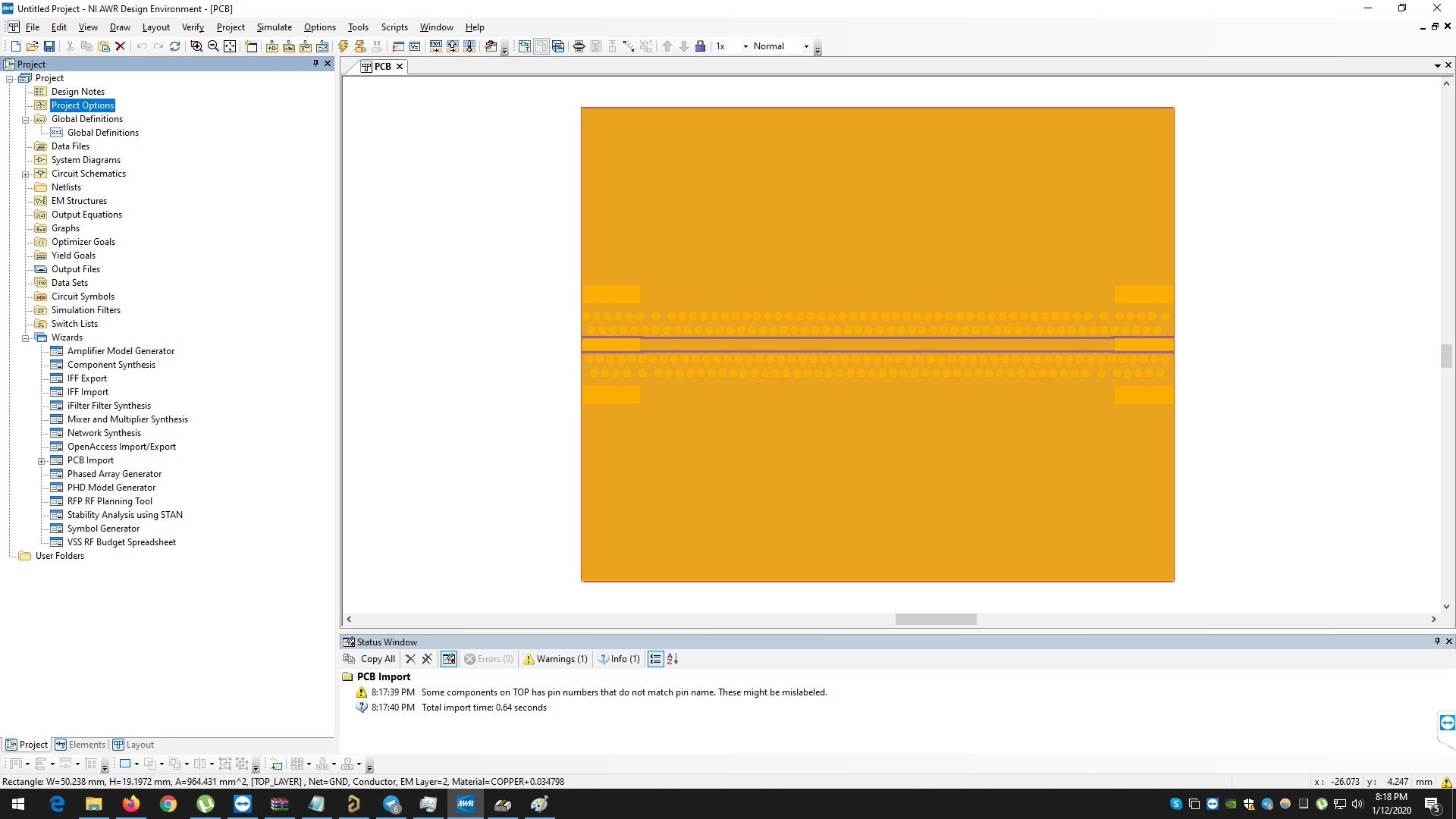 Imported PCB layout in AWR environment