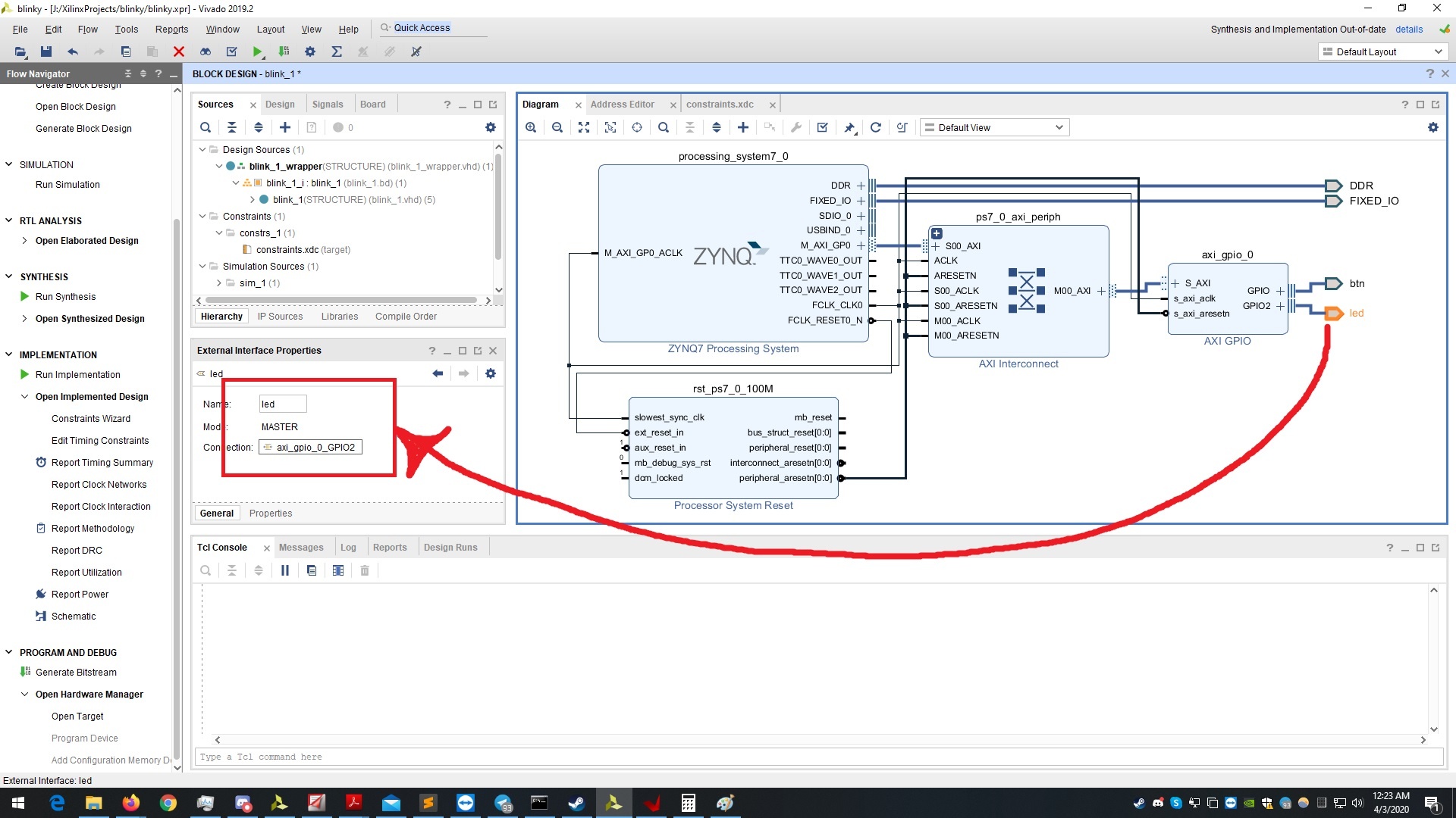 Vivado block design port to pin map properties